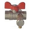 Кран шаровой латунь со спускником Ду 15 Ру40 ВР 1/2" бабочка красная полнопроходной со спускником РОС, миниатюра — 2