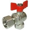 Кран шаровой латунь никель угловой 11Б27фт1М Ду 15 Ру50 ВР/нак. гайка полнопроходной бабочка красная VALFEX VF.266.NB1.012.PREMIUM — 1