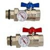 Комплект шаровых кранов латунь никель Ду 25 ВР/"американка" бабочка красная/синяя c термометром Wester 0-32-2105, миниатюра — 0